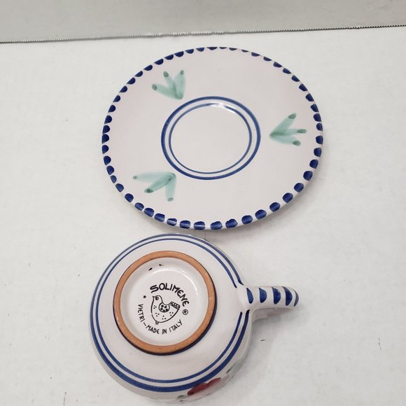1 set VIETRI SOLIMENE Cup Small Plate Flower Floral Signed Made in Italy - Picture 5 of 14